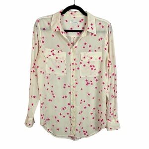 Equipment Femme Silk Stars Long Sleeve Button Front Blouse Small Cream Pink FLAW